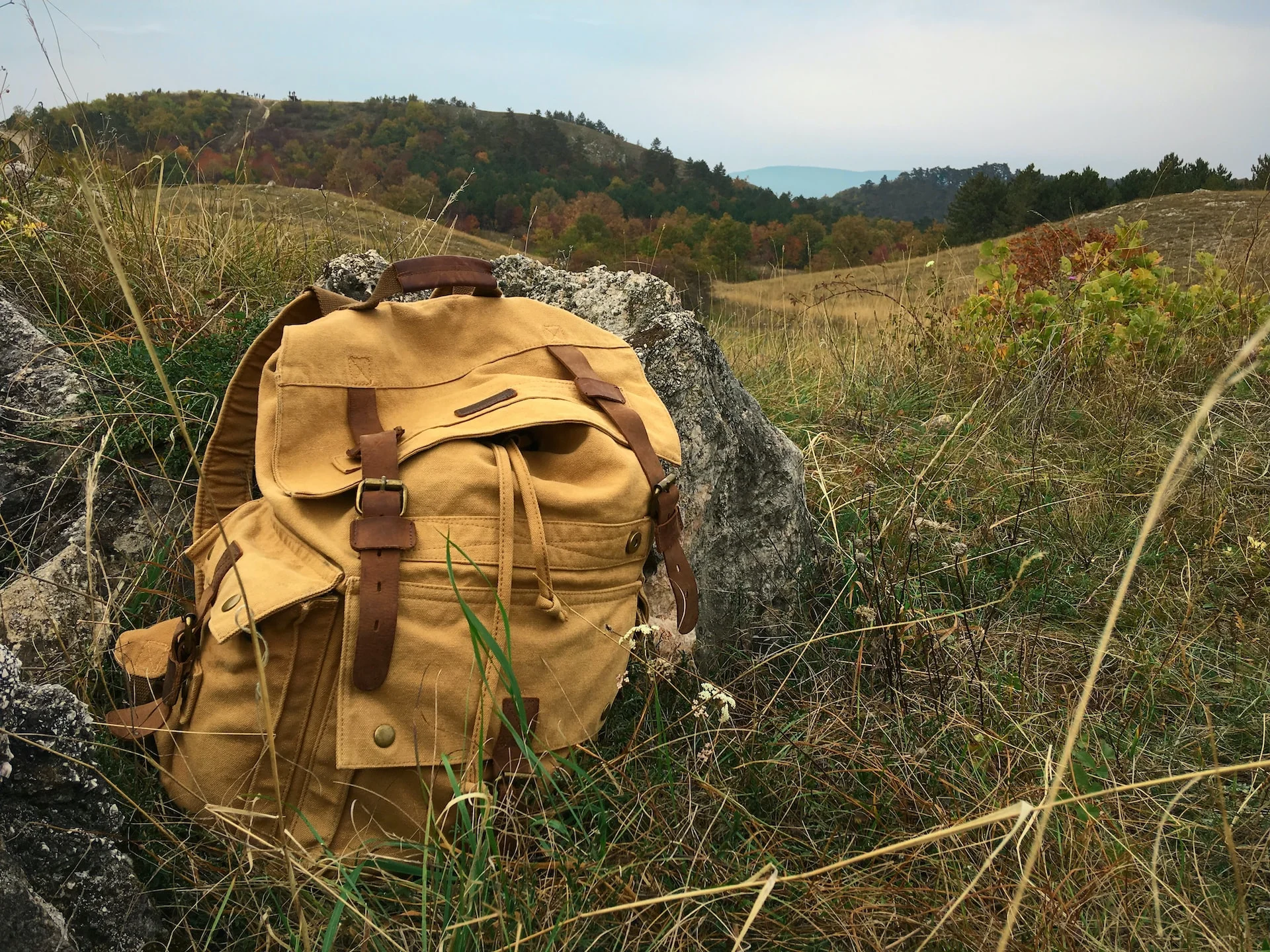 backpack in countryside